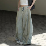Purpdrank  American Retro Washing Old Jeans Summer Deconstructive Casual Loose Wide-leg High Street Spice Pants