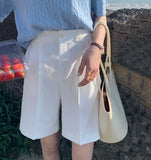 Purpdrank  Summer High Waist Elegant Women's Shorts 2025 New Solid Single Button Casual Loose Office Wide Leg Half Pants Female
