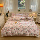 Purpdrank  INS Korean Style2025 New Yungan Cotton Wrinkled Double-layer Yarn Lace Bedding Sets