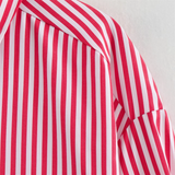 Purpdrank  Spring New Women's Fashion Style Casual Versatile Curled Cuff Stripe Loose Shirt Top