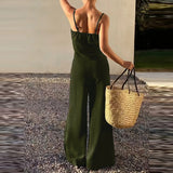 Purpdrank  Summer Elegant Lady Outdoor Commute Sets Fashion Solid Color Halter Vest And Pants Sets  Casual High Waist Wide Leg Pants Outfit