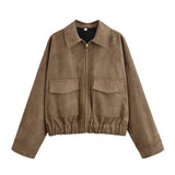 Purpdrank  New Classic Lapel Collar Zipper Jacket  Women Long Sleeves With Pockets Short Coat  Autumn Winter Female High Streetwear