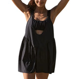 Purpdrank  Women Tennis Workout Mini Dress with Built in Bra and Shorts Set Summer Cut Out Sleeveless Athletic Golf Dress