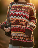 Purpdrank  New Christman-themed autumn and winter cute animal fox pattern jacquard round-neck pullover sweater for women