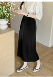 Purpdrank  Elegant Silk Satin Skirts Women High Waist H-line Midi Skirt Lady Fashion Solid Color Black Long Skirts for Women 2025 New