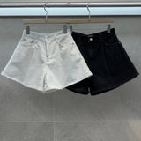Purpdrank  Summer Washed High Waist Women's A-line Denim Shorts Pocket White New Casual Loose Wide Leg Jeans Shorts Female