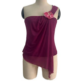 Purpdrank  Mesh Irregular One Shoulder Flower Decor Tank Top