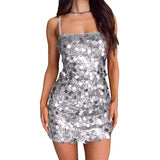 Purpdrank  Silver Sexy Backless Sequined Dress for Women 2025 Fashion Spaghetti Straps Cocktail Party Prom Summer Dresses Bodycon Mini Tube
