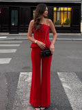 Purpdrank  3D Flower Tube Top Pants Women Sleeveless Backless Slim Pleated Tops Wide Leg Straight Trousers 2025 Summer Elegant Lady Outfits