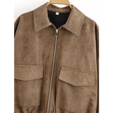 Purpdrank  New Classic Lapel Collar Zipper Jacket  Women Long Sleeves With Pockets Short Coat  Autumn Winter Female High Streetwear