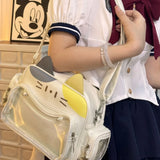 Purpdrank  Cat Backpacks PU Shoulder Bag Girls Transparent Pocket Lolita Jk Harajuku Crossbody Bag College Style Backpack PU Crossbody Bag