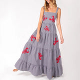 Purpdrank  Vintage Embroidery Sleeveless Square Neck Tiered Dress Women Boho Beach Maxi Dress Female Chic Fashion Holiday Long Sundress