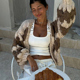 Purpdrank  Stripe Pattern Cropped Cardigans Vintage Lantern Sleeves Knitted Sweater Aesthetic Y2k Knitwear Coat Women Autumn Outwear Street