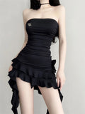 Summer Black Korean Fashion Sexy Dress Women Backless Designer Party Dress Female Ruffle Flounce Casual Vintage Dress New