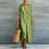 Purpdrank  Women's Spring Contrast Collar Shirt Dresses Casual Buttons Short Sleeve Loose Maxi Dress Summer Beach Vacation Long Dress Mujer