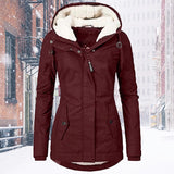 Purpdrank - Women's Winter Coat Warm Solid Plush Thickened Long Jacket Outdoor Hiking Hooded Casual Windproof Parka Coat Overcoat