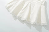 Purpdrank  Holiday Front Cross Lacing up Bandage Bow Zipper Waist Mini Skirt Women White Spliced Lace Hem Ruched Swing A-lined Skirts Black
