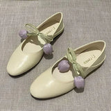 Purpdrank  Round Toe Floral Design Soft Flats Mary Jane Shoes for Women Comfort Low Heel Designer Ballet Flats Ladies Elegant Dress Pumps