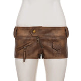 Purpdrank  Hotties Y2K Retro Brown Pu Leather Super Mini Shorts Women Sexy Low Waist Peach Hips Casual Streetwear Bottoms Night Clubwear