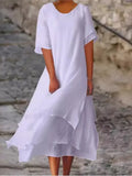Purpdrank  Spring Summer Fashion White Long Women's Irregular Dress V-neck Half Sleeve Leisure Vacation Beach Dresses for Women Robe Femme