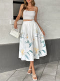 Purpdrank  Vacation Front Button Flower Print Skirt Women's 2025 Summer High Elastic Waist A-line Casual Long Skirts Female