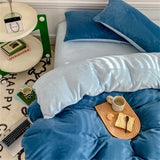 Purpdrank  Milk Velvet Bedding Set Skin-Friendly Winter Duvet Cover Set Soft Warm Quilt Cover Solid Color Flannel Thickened  Bedroom Decor