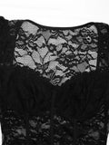 Purpdrank  Black Lace Splicing Sweetheart Neck Bodysuit Women 2025 New Long Sleeve Club Party Elegant Body Top Female Outfit