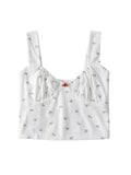 Purpdrank  Harajuku 70s Vintage Elastic V neck White Floral Tank Top Sleeveless Base T-shirts Summer Girl Crop top