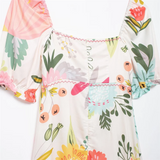 Purpdrank  Summer New Women's Fashion and Elegance Slim Fit Versatile Printed Embroidered Square Neck Dress