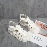 Purpdrank  Rome Style Women's Summer Sandals Retro Style Hook Loop Ladies Shoes Soft Pu Leather Thick Sole Comfortable Leisure Breathable