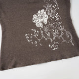 Purpdrank  Basic Floral Ribbed T-Shirt Casual O-Neck Long Sleeve Tees Women Autumn Spring Fashion Streetwear Ladies Layering Tops Y2K