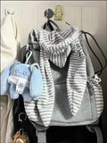 Purpdrank  New Striped Rabbit Ear Backpack Fashion Women Simple Versatile Grey Casual Travel School Bag Large Capacity Commuting Backpack