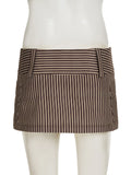 Purpdrank  Casual Basic Printed Striped A-Line Skirts Y2K Sexy Slim Low-Waisted Mini Skirts Women 2025 Summer Fashion Streetwear