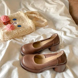 Purpdrank  Beige High Heels Chunky Sandals 2025 Lolita Shoes Round Toe Shallow Mouth All-Match Clogs for Women Branded Pumps 12cm Block Lat