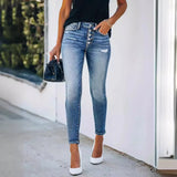 Purpdrank  Ribbed Broken Jeans Calf Pants Fashion Pencil Pants Hand-worn Casual Street Hipster