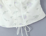 Purpdrank  Summer Sexy Floral Print Corset Camis Women Cross Lacing Up Bandage Bow Back Tank Top Slim Fit Vest Tee