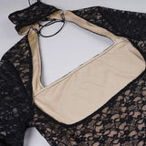 Purpdrank  Elegant Fashion Sexy Lace A-Line Dress See Through Dark Bandage Backless Square Collar Long Sleeve Mini Dresses For Women