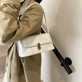 Purpdrank  Retro Women Underarm Shoulder Bag Flap Shape PU Leather Pure Color Armpit Bag 2024 New Luxury Designer Purses And Handbags