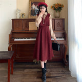 Purpdrank - Vintage Patchwork Dress Long Sleeve Spring Autumn Preppy Style Temperament Clothing Fake Two Piece Female Slim Women Dresses