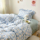 Purpdrank  Cute Floral Duvet Cover Set Ins Korean Style with Flat Sheet Pillowcase No filler Washed Cotton Queen Full Twin Home Bed Linen