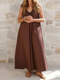 Purpdrank  Elegant Hight Waist Solid Color Vest Dress Fashion Draped Loose Long Party Dress Women Sexy V-neck Sleeveless Hollow Robe Dress