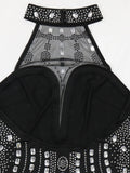Purpdrank  Sexy see through rhinestone black summer dress women clothing backless club birthday party dress vestidos midi evening dresses