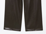 Purpdrank  European style new women's fashionable and versatile simple solid color faux leather straight leg pants