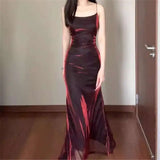 Purpdrank  Royal sister style high-end temperament slim and slim suspender dress for women's summer new mesh hip-packing long skirt