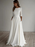 Purpdrank  Elegant Long Sleeve round Neck White Wedding Dress 2025 New Outdoor Travel Photography A- Line Skirt Knitted Fabric Polyester