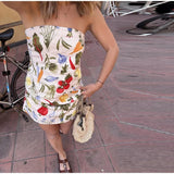 Purpdrank  Print Strapless Women Dresses Sleeveless Backless Lady Mini Dress Fashion Colorful Floral Hip Package Female Vestidos