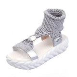 Purpdrank  Sandals Women Braided Geometric Wedge Knitted Elastic Summer Shoes Mesh Flat Sandals Hollow Out Female Sandals Mujer
