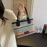 Purpdrank  Straw Woven Design Top-Handle Bags Women Rainbow Color Summer Beach Shoulder Crossbody Bags Luxury Designer Handbags