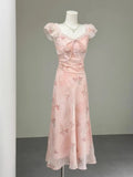 Purpdrank  French Holiday Style Sweet Summer Dresses Women New Fashion Floral Pink Chic Long Dress Female Elegant Korean Popular Clothes
