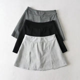 Purpdrank  Women High Waist Front Slit Mini Skirt American Vintage All-match Package Hips Pleated Skirts Side Zipper With Shorts Underwear